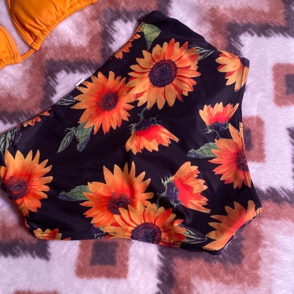 Orange Sunflower Tummy Control Two piece Bikini Bathing suit - Picture 7 of 15